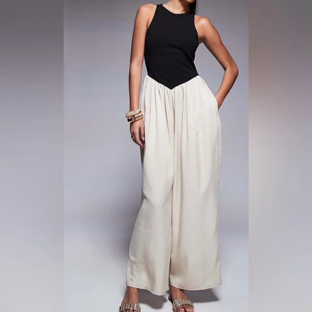 ASOS Wide Leg Cupro Jumpsuit – Two-Tone, Sleeveless, Chic - Picture 1 of 7